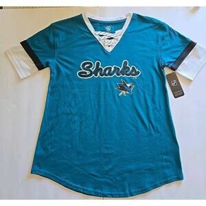 NHL San Jose Sharks Women T Shirt Short Sleeve Small 4/6 Teal Curved Hem